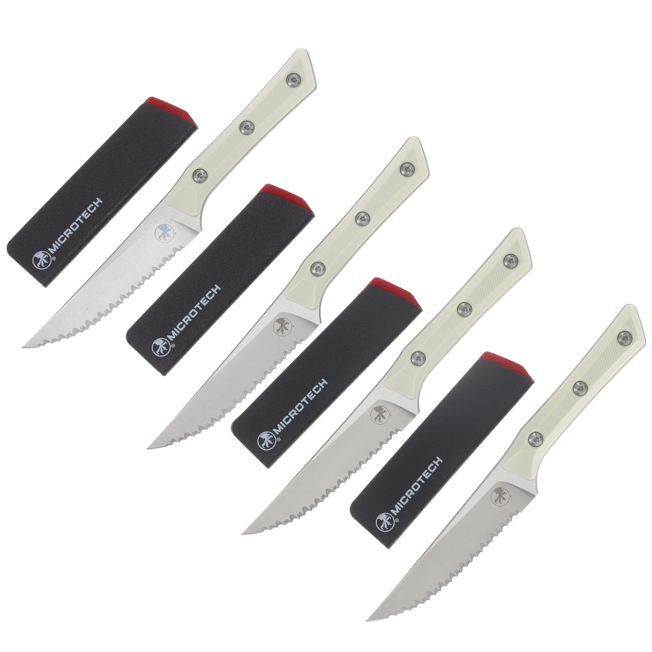 Microtech 4.5in Steak Knife 4PC Set G-10 Ivory Stonewash Full Serrate MT360012SETIV