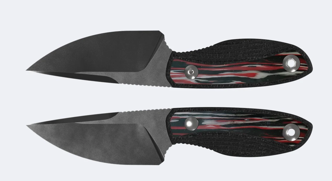 Kizer Finch Fixed Blade Knife Gray PVD Coated & Stonewashed AEB-L/Black Micarta and Red, Black & Blue Reconstituted Wood 1134A2