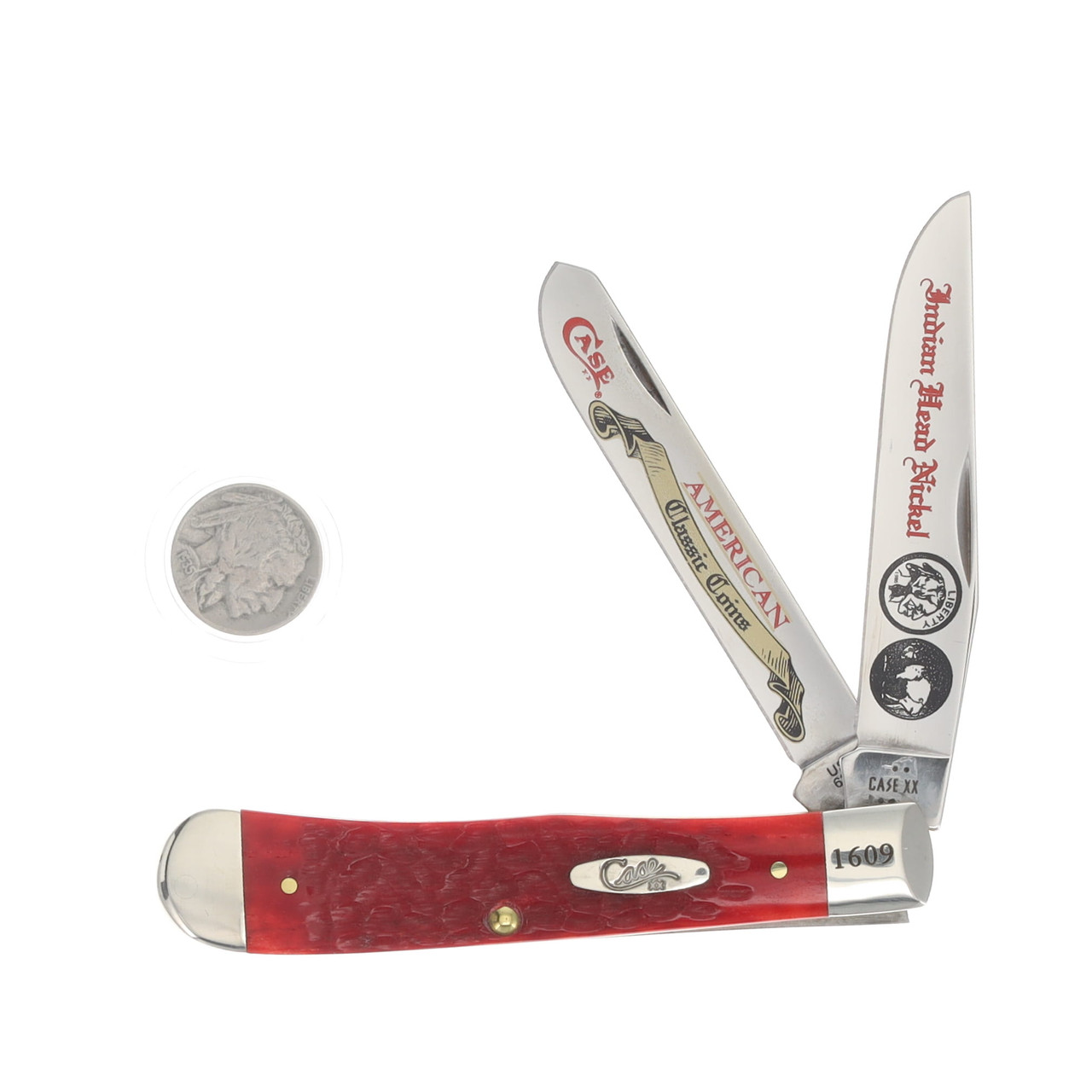 Case XX Red Pickbone Indian Head Nickel Trapper Folding Knife Gift