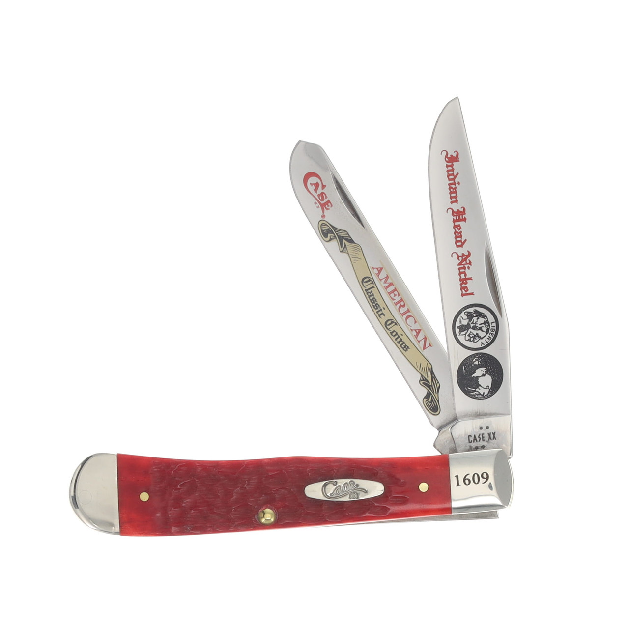 Case XX Red Pickbone Indian Head Nickel Trapper Folding Knife Gift