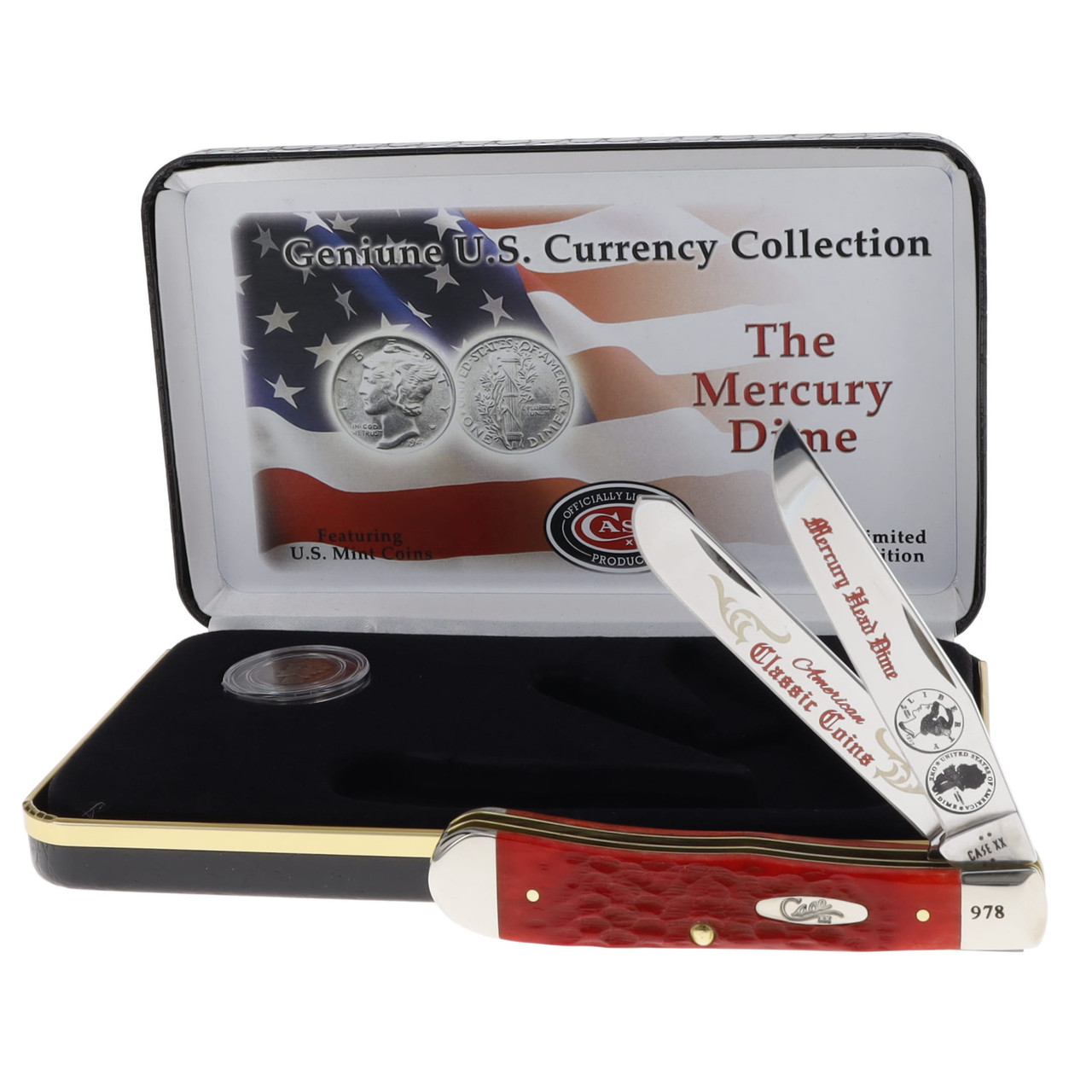 Case XX Red Pickbone The Mercury Dime Trapper Folding Knife Gift