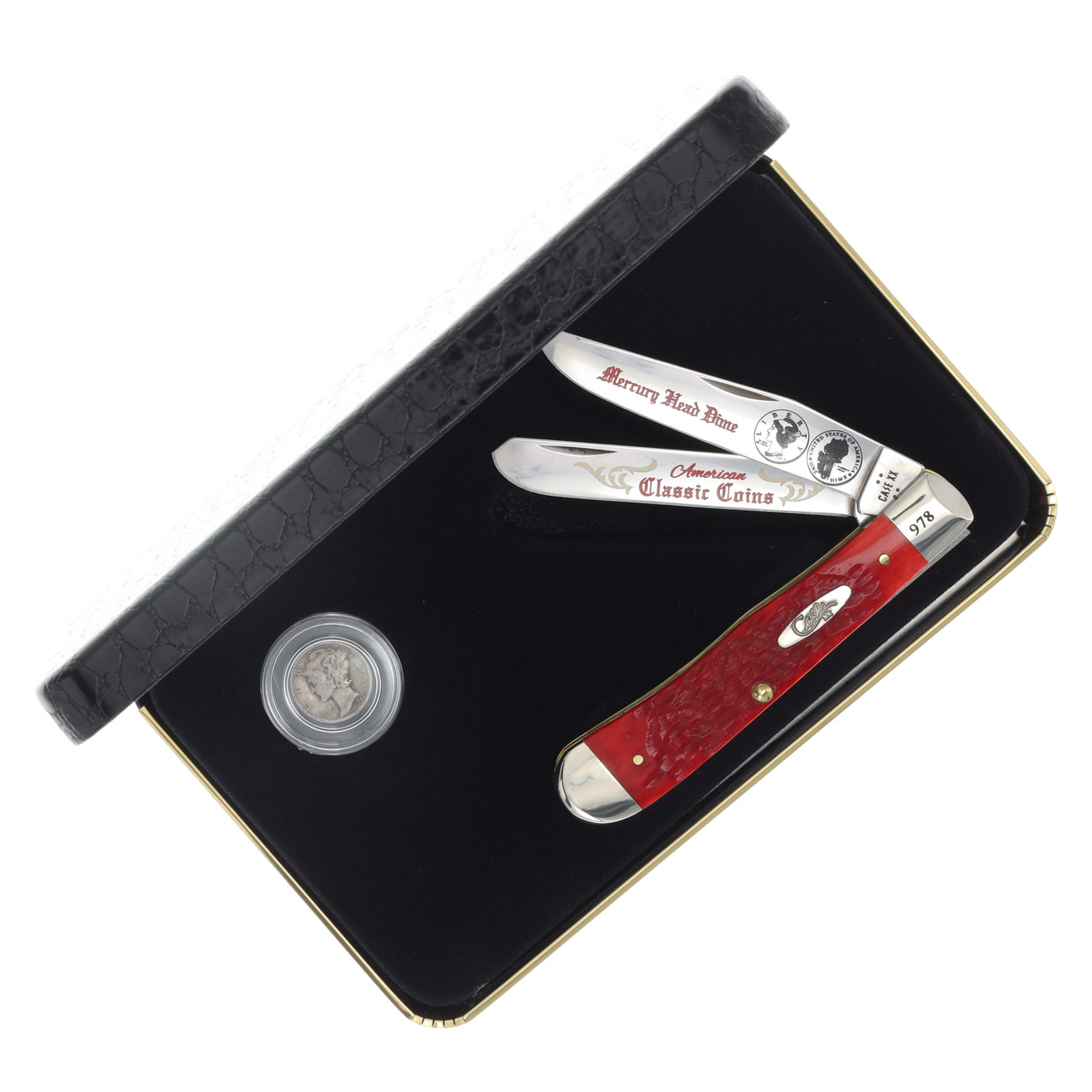 Case XX Red Pickbone The Mercury Dime Trapper Folding Knife Gift