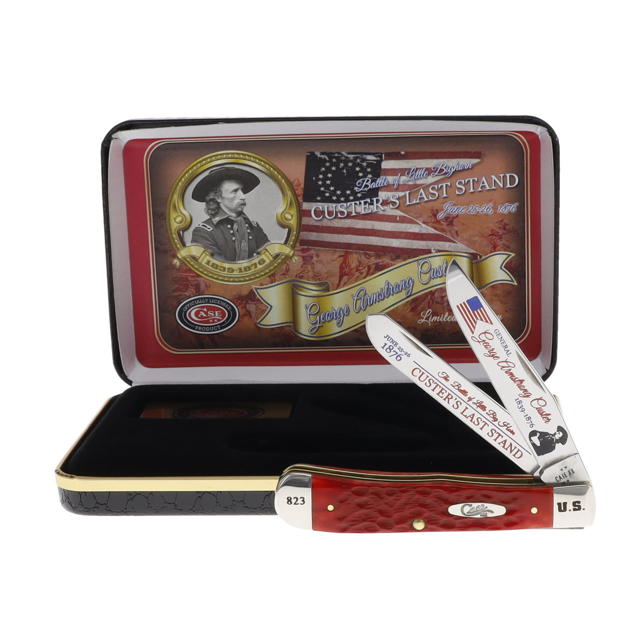 Case XX Red Pickbone Custer's Last Stand Trapper Folding Knife Gift Set CATCLSRPB