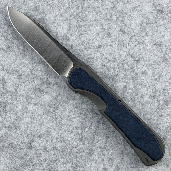 Piratech Slippy Kraki Folding Knife Blue Canyon Richlite Handle Satin S90V Blade SK02
