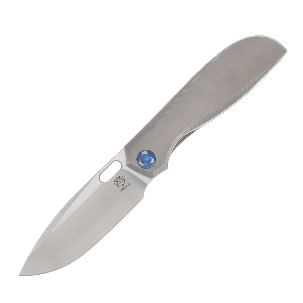 Poikilo Blade Gecko Folding Knife Standard PSW V1 TI Handle W/ Blue Accent M398 Blade POIBGECSPSWV1SOLID