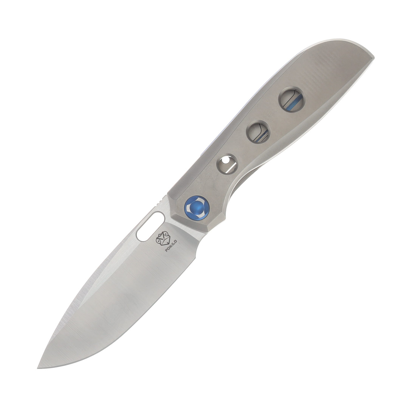 Poikilo Blade Gecko Folding Knife Standard PSW V3 TI Handle W/3 Circles-Blue Accent M398 Blade POIBGECSPSWV33CIRC