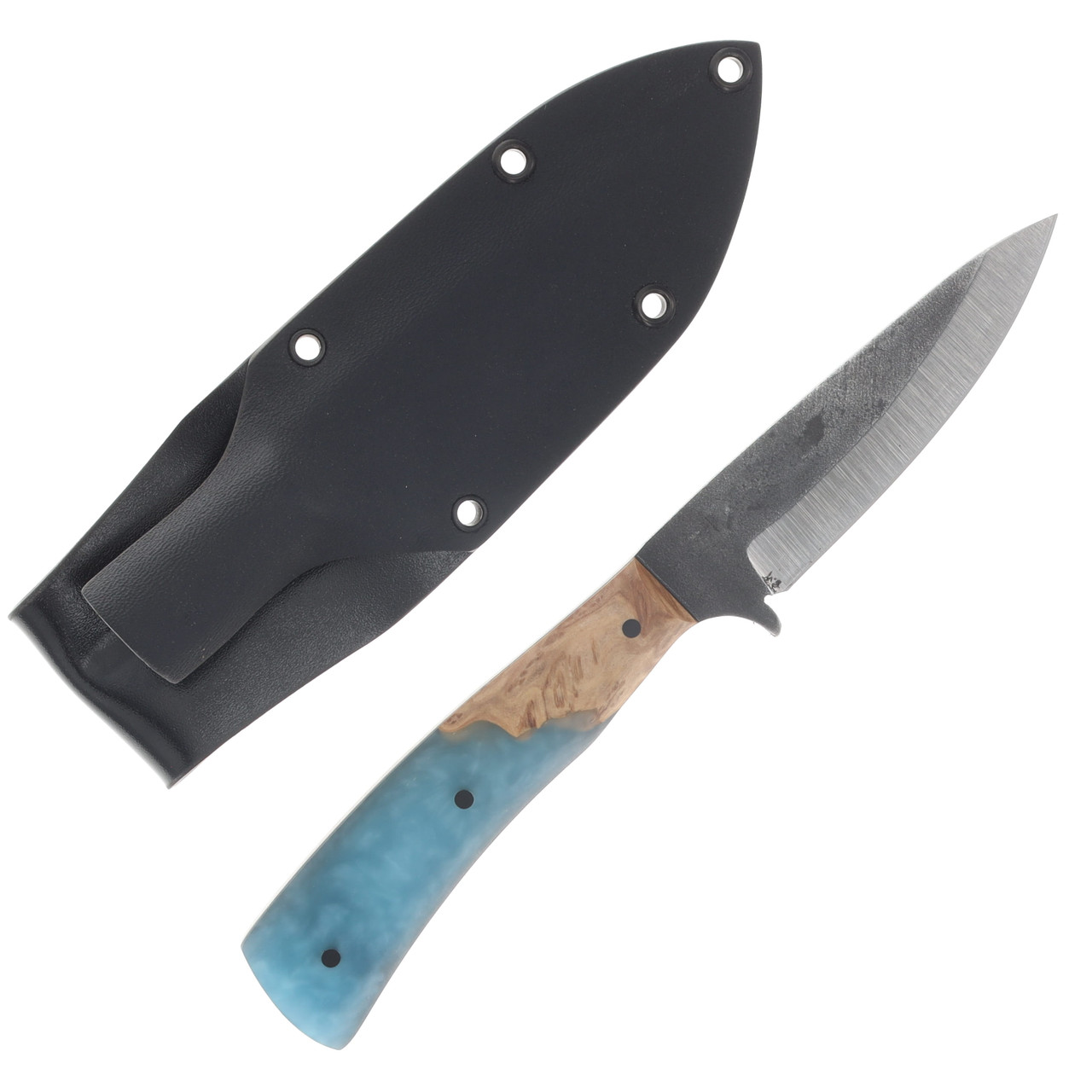 Avery Knifeworks Bird and Trout Knife Fixed Blade Forged Magnacut/Carolina Blue Resin & Spalted Maple AK03CBSM