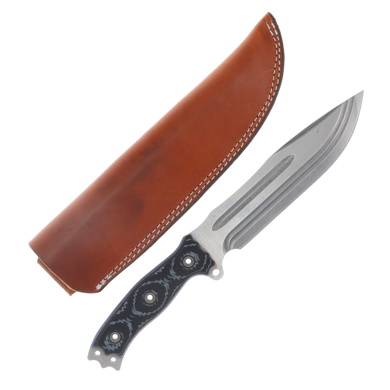Busse Hell Razor 2 Competition Fixed Knife SW Blade Nuclear Blue Black Handle Brown Leather Sheath BKHR2NUCBLUBLK
