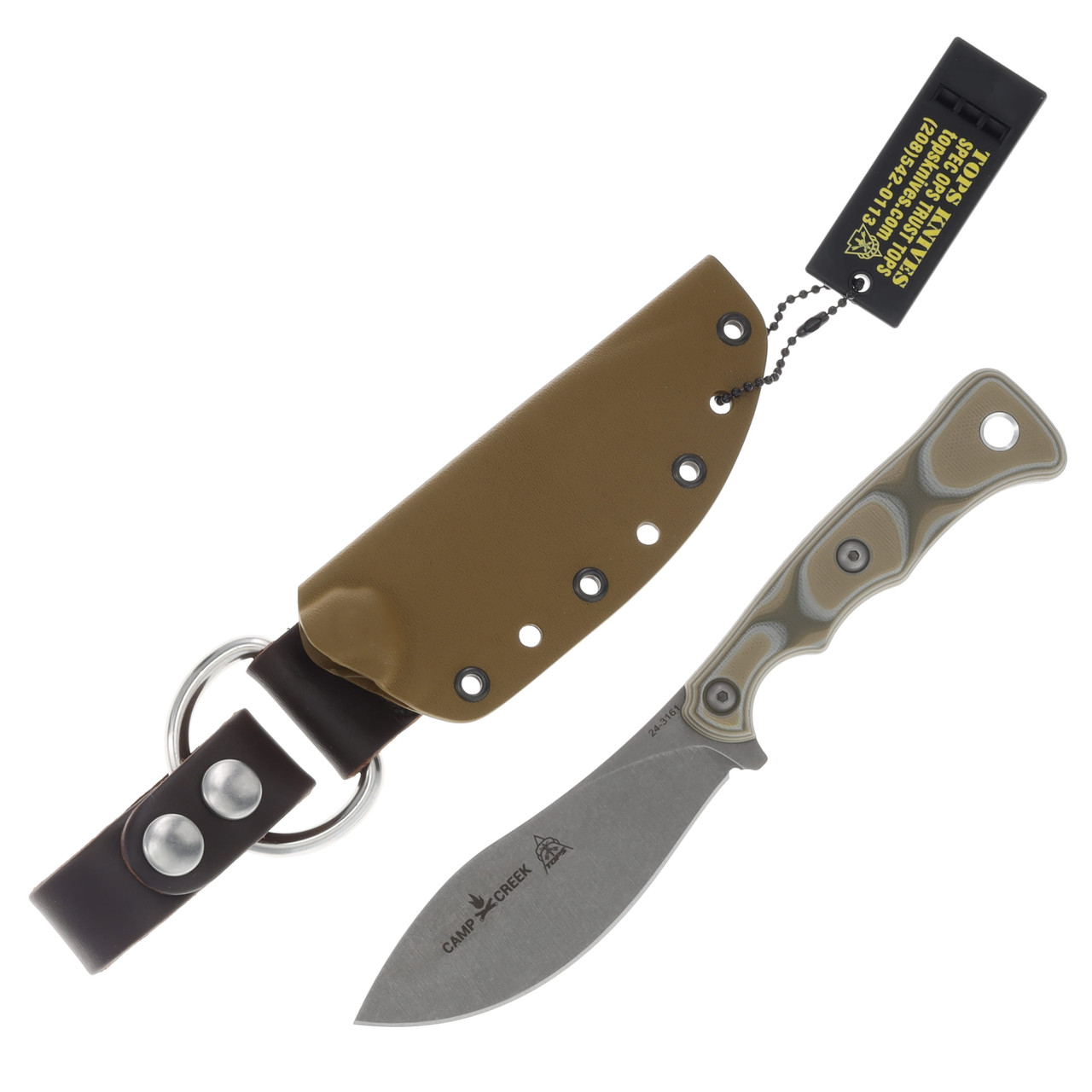 TOPS Camp Creek Fixed Blade Knife Camo 4.38 Inch Plain Tumbled Nessmuk TPCPCK01