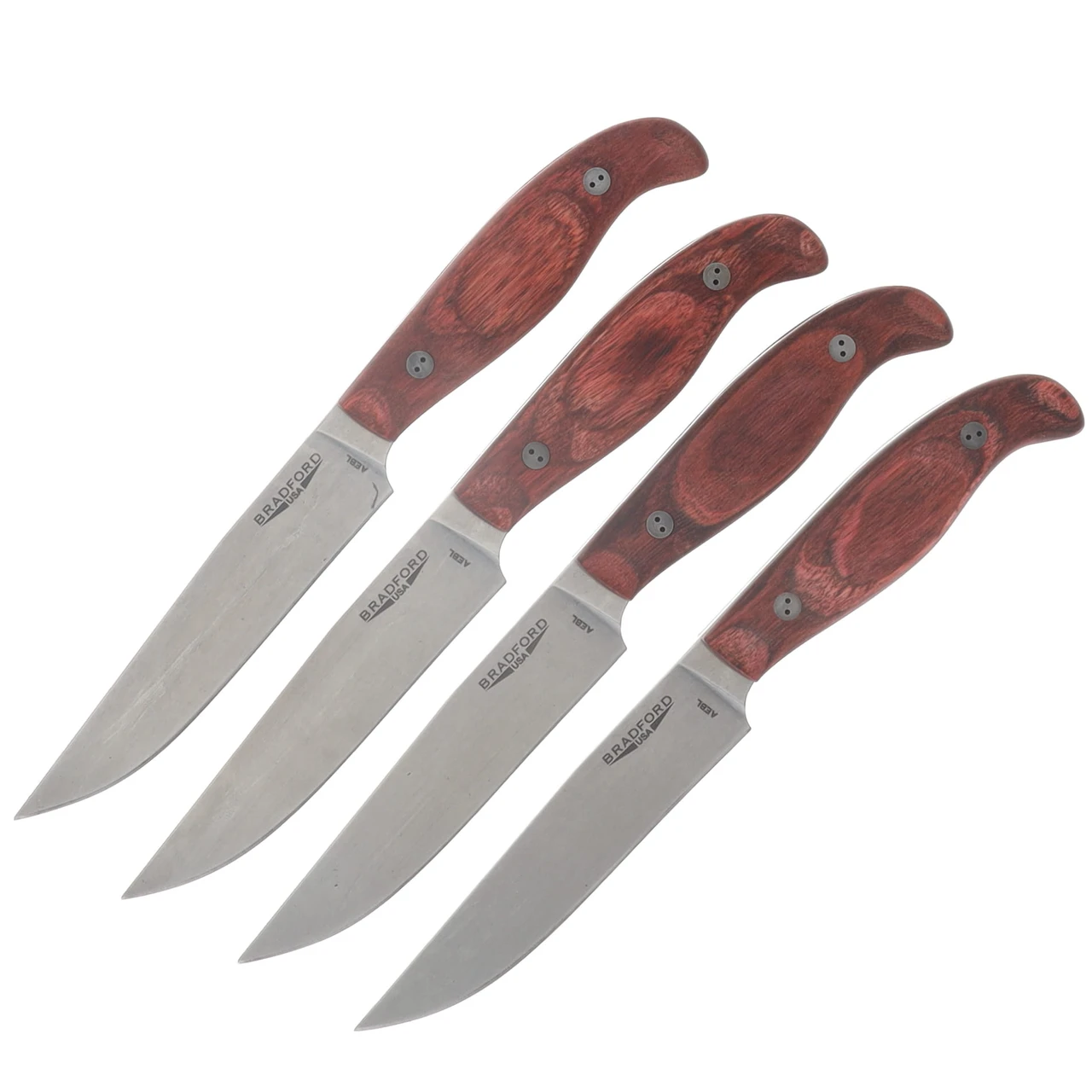 Bradford Orwell Steak Knife Stonewash AEB-L/3D Smooth Rosewood Libertywood 4-Pack with Leather Roll BRAD3690