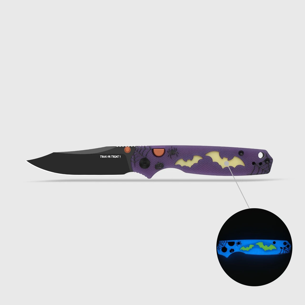 Kizer Pokiman Clutch Lock Folding Knife PVD AEB-L/Glow In The Dark Bats Purple G-10 V3789HW1