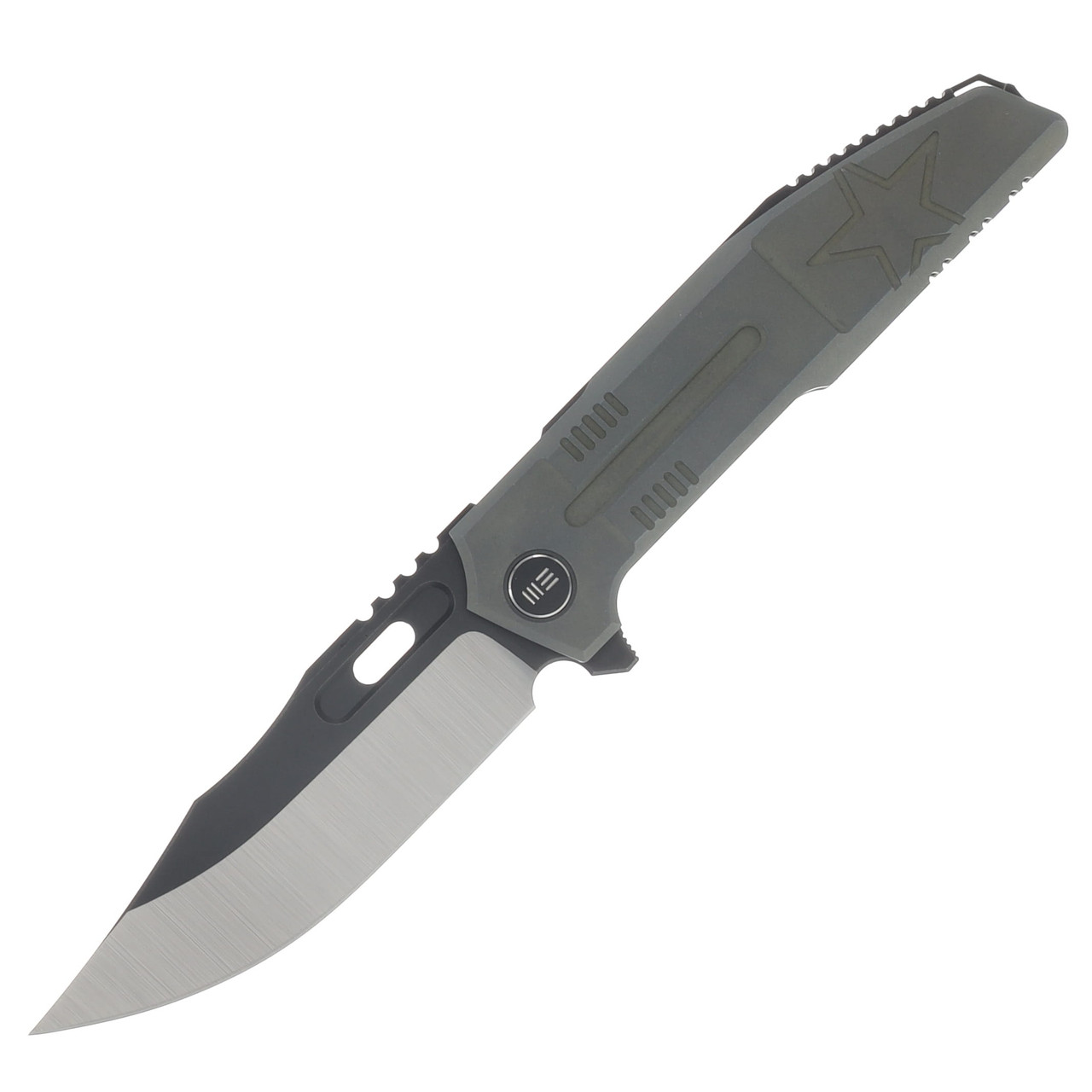 WE Knife Co Marine Inspired Barracks Folder Dark Olive TI Handle Satin M390 Black SW Flat Blade WE25078-1