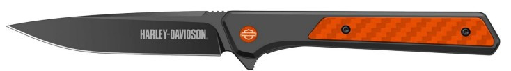 Tec X Harley Davidson Framelock Folder Black Stainless Handle w/Orange G-10 Insert and Pocket Clip CA52285