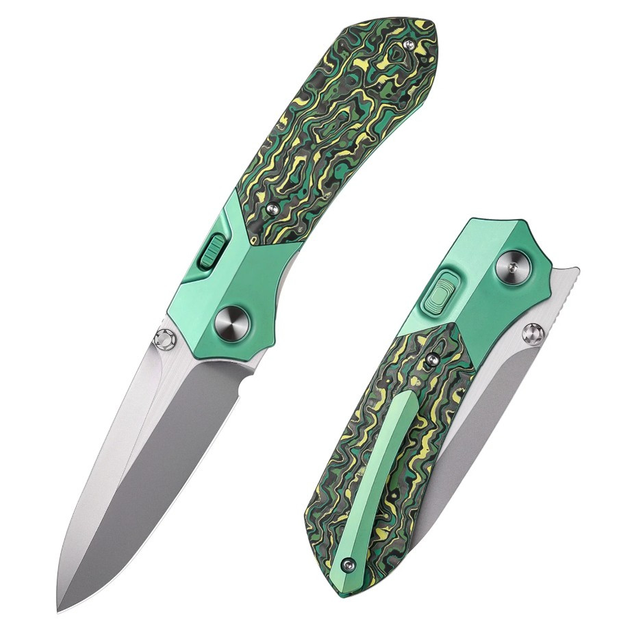 Remette RT-Meteor Folding Knife Satin M390/Green Titanium and Carbon Fiber RTPT-CL