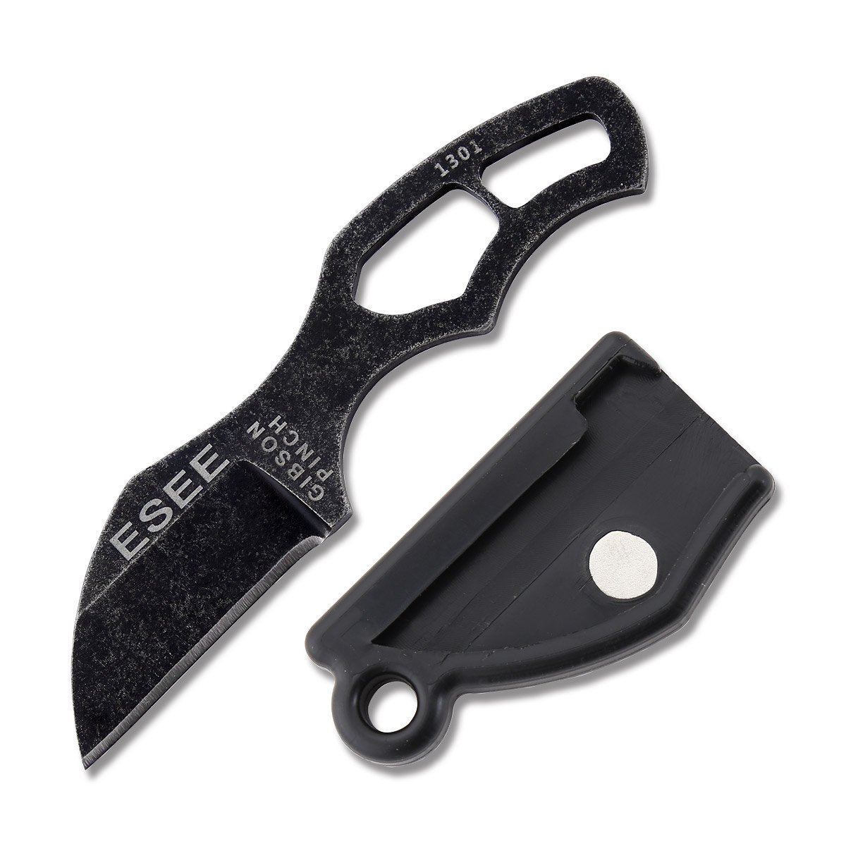 ESEE Pinch Fixed Neck Knife 1.3in Plain Edge Skeletonized Stonewash Oxide