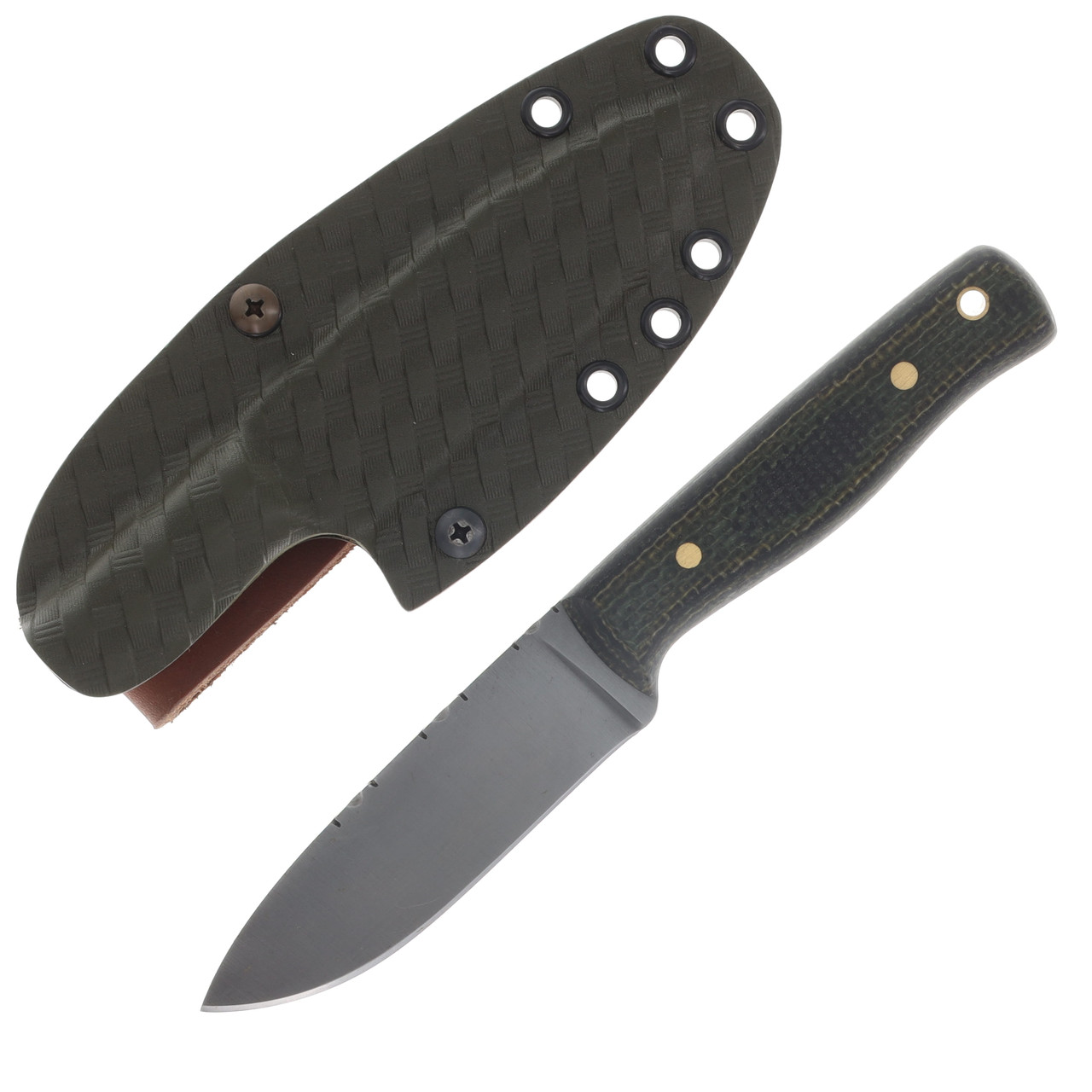Samuel Riner Custom Knives Cane Creek Fixed Blade Knife 80CrV2 Classic File Taper/Marpat Camo Green Micarta SRKCC1