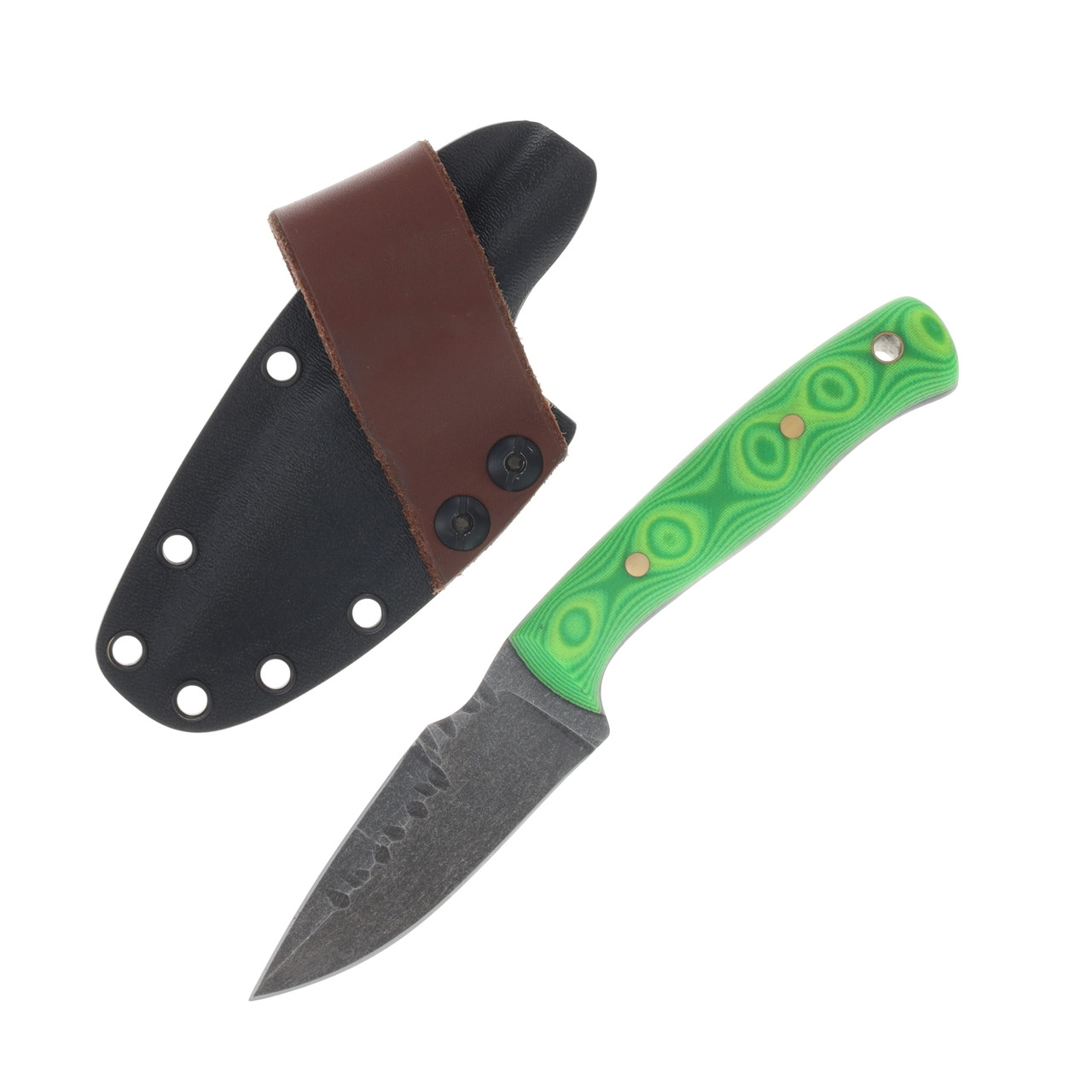 Samuel Riner Custom Knives Clinch Defender Fixed Blade Stonewash 80CrV2 Scalloped Tapered Tang/Nuke Micarta SRKCD1