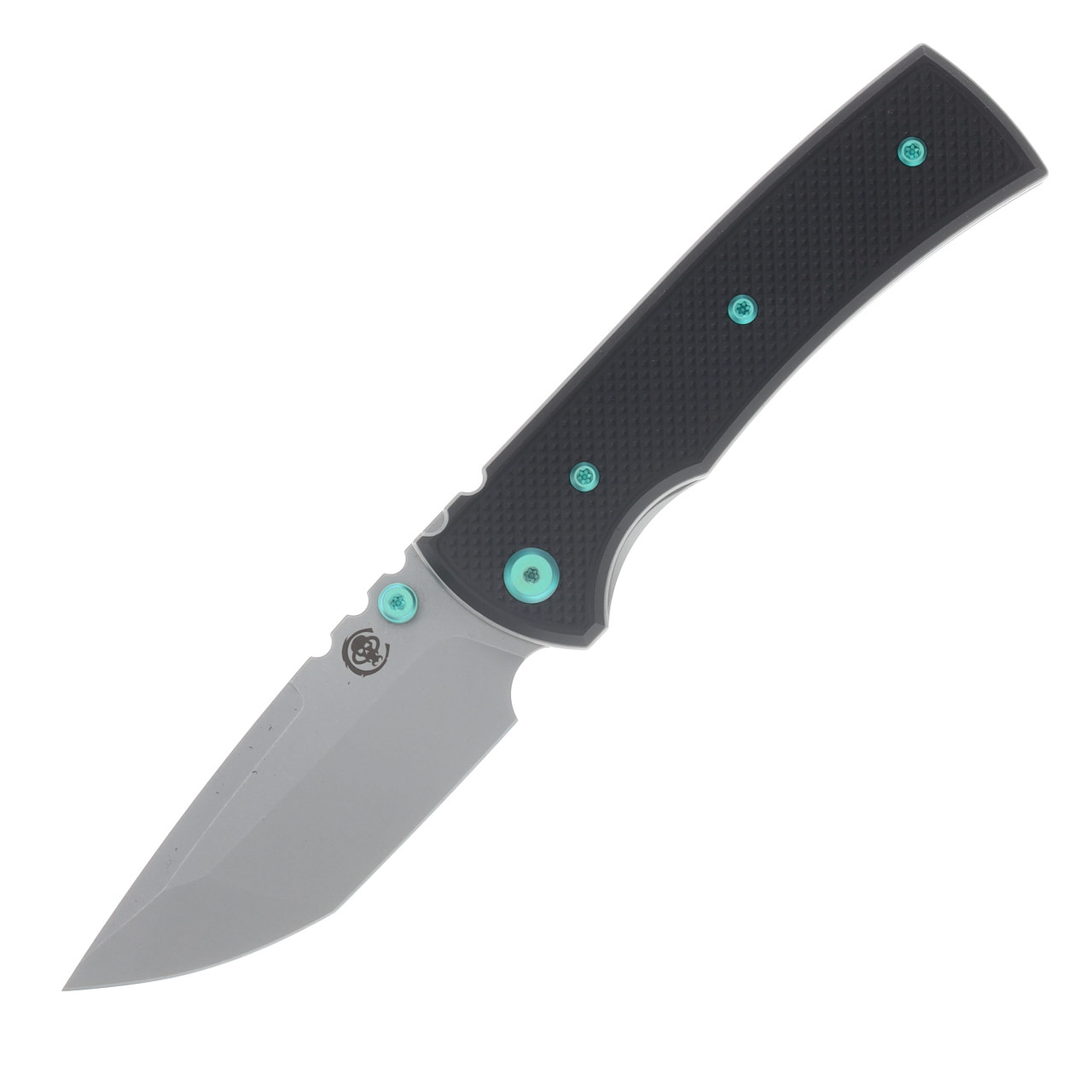 Chaves Blue Label Redencion Street Linerlock Folding Knife Stonewash Tanto/Knurled Black with Green Accents CK-1A2-2B9A-2D1-GR