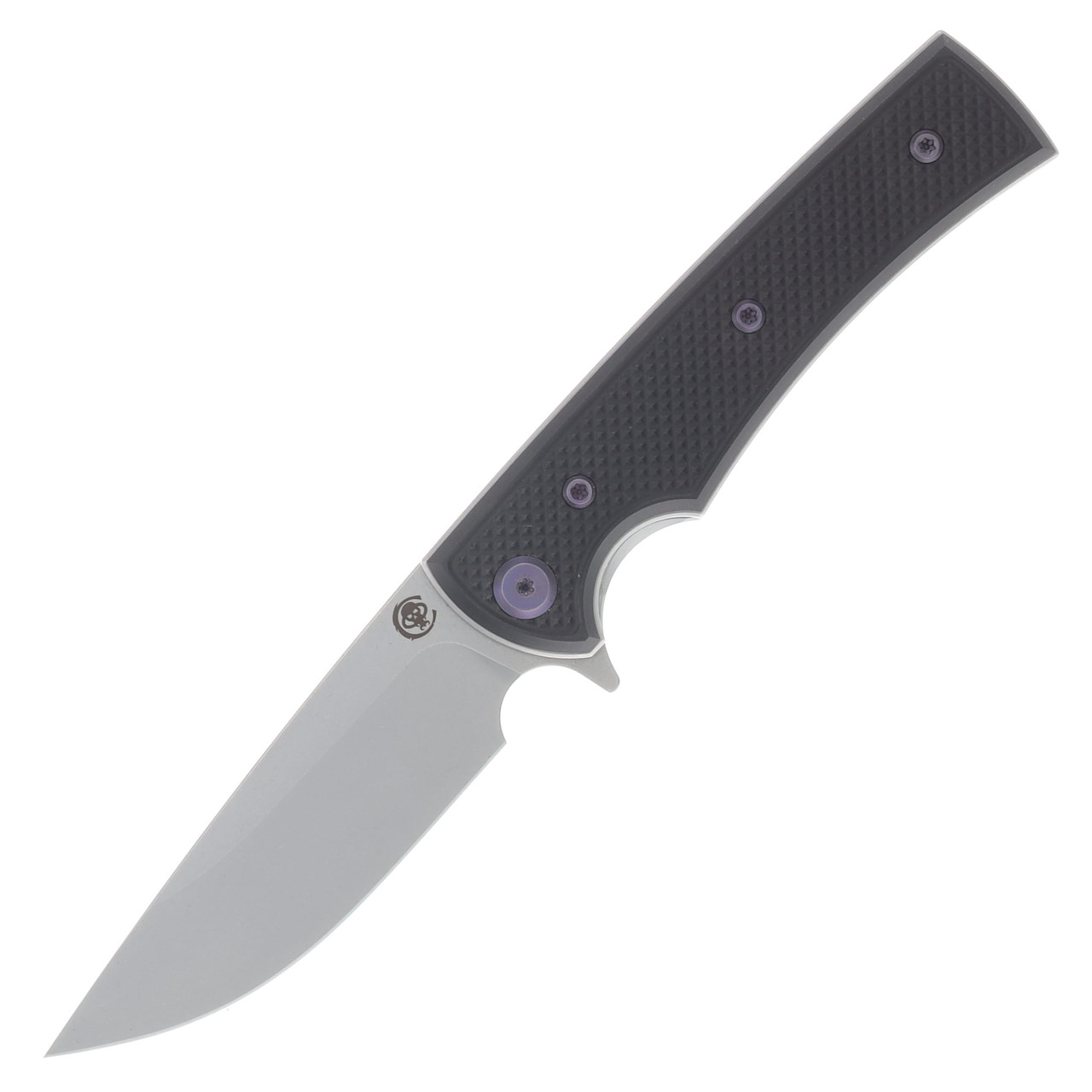 Chaves Blue Label Liberation Street Linerlock Folding Knife Stonewash Drop Point/Knurled Black with Purple Accents CK-2B2-1B9A-2D1-PRP