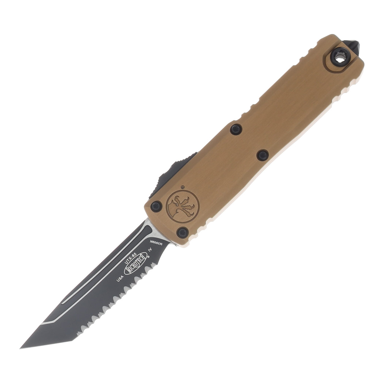 Microtech UTX-85 GEN IV OTF Auto T/E Black Full Serrate Tan AUMT123343TA