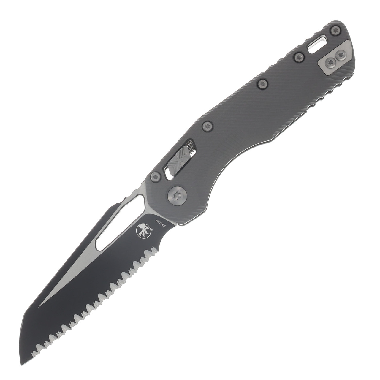 Microtech MSI RAM-LOK Folder S/E Black Full Serrate Fluted Aluminum Natural Clear MT2103FLNC