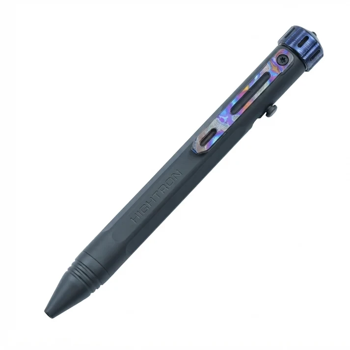 Hightron Vortron Pen Black Coated TI Body Zirconium Damascus Spinner and Clip HP01BZM