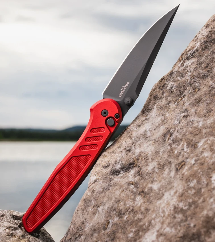 ProTech Avalon Button Lock Folding Knife DLC Magnacut/Red Aluminum PN1103-RED