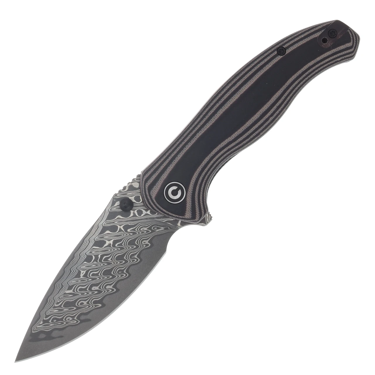 CIVIVI Vyrent Linerlock Folding Knife Damascus/Black G-10 with Orange and Tan G-10 Liners C25037B-DS1