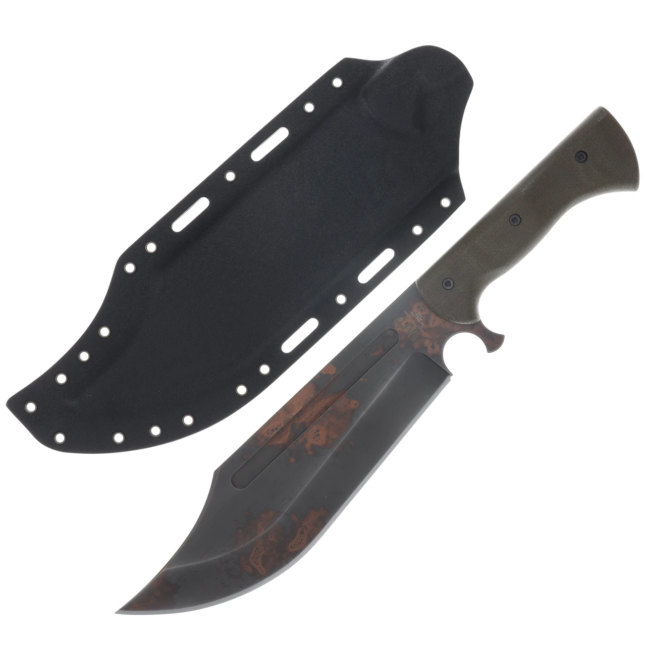Work Tuff Gear V-44X-III Fixed Blade SK85 Copper Washed ODG Burlap Canvas Micarta Grip Black Kydex Sheath SK85-CWODGBCMB