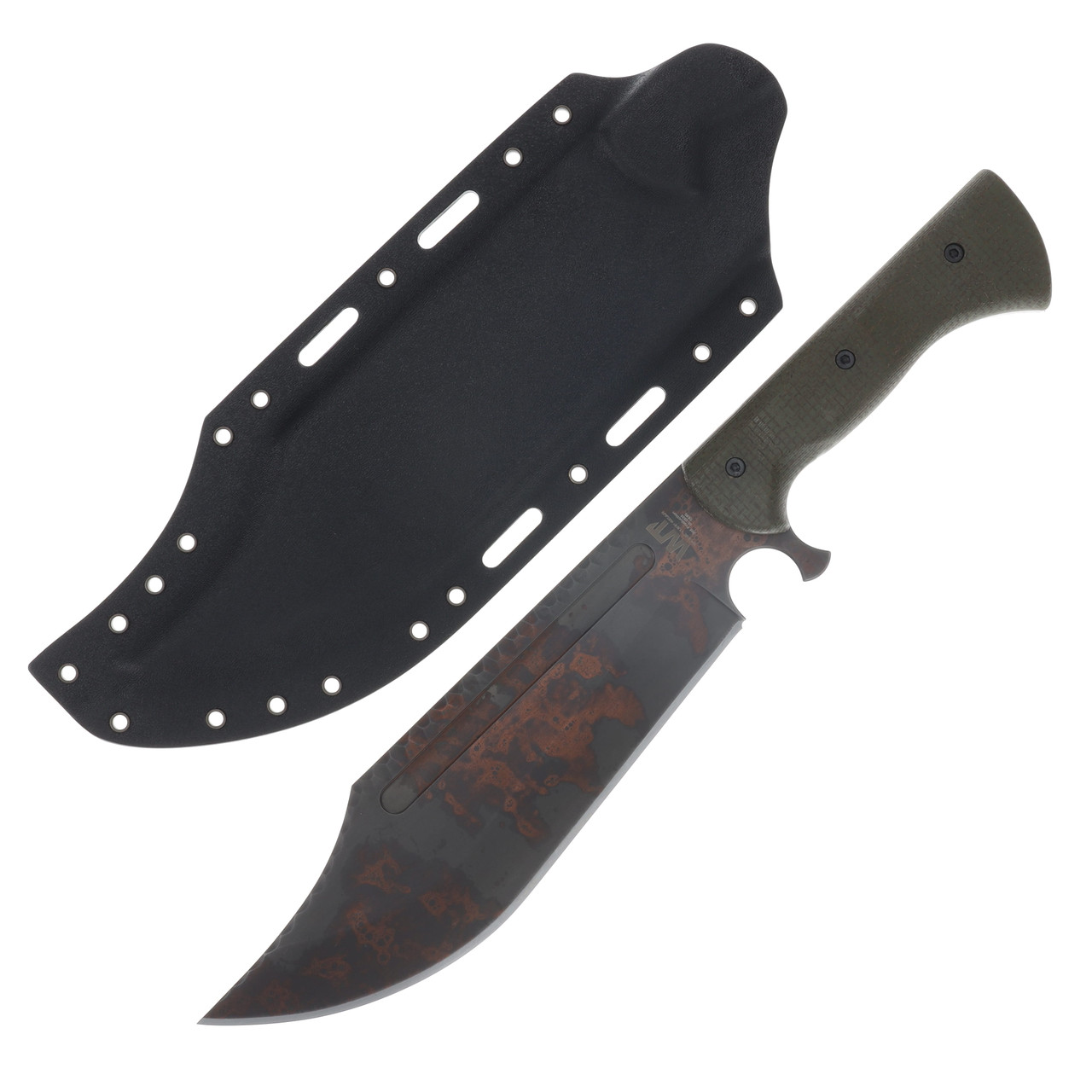 Work Tuff Gear V-44X-III Fixed Blade SK85 Rugged Copper Washed ODG Burlap Canvas Micarta Grip Black Kydex Sheath SK85-RCWODGBCMB