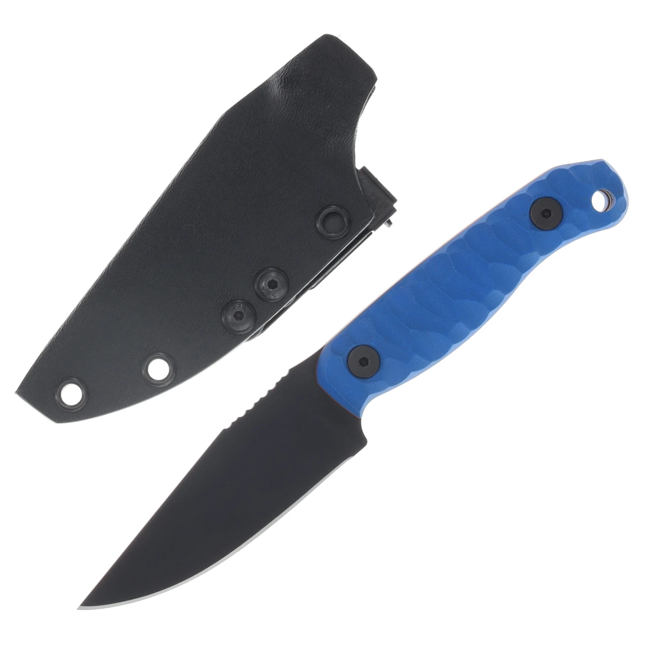 Half Face Blades Feather Light Fixed Blade Armor Black Cerakote/Textured Grip Blue G-10 with Orange and Purple Liners HFFEATHLIGHTBLORPURP