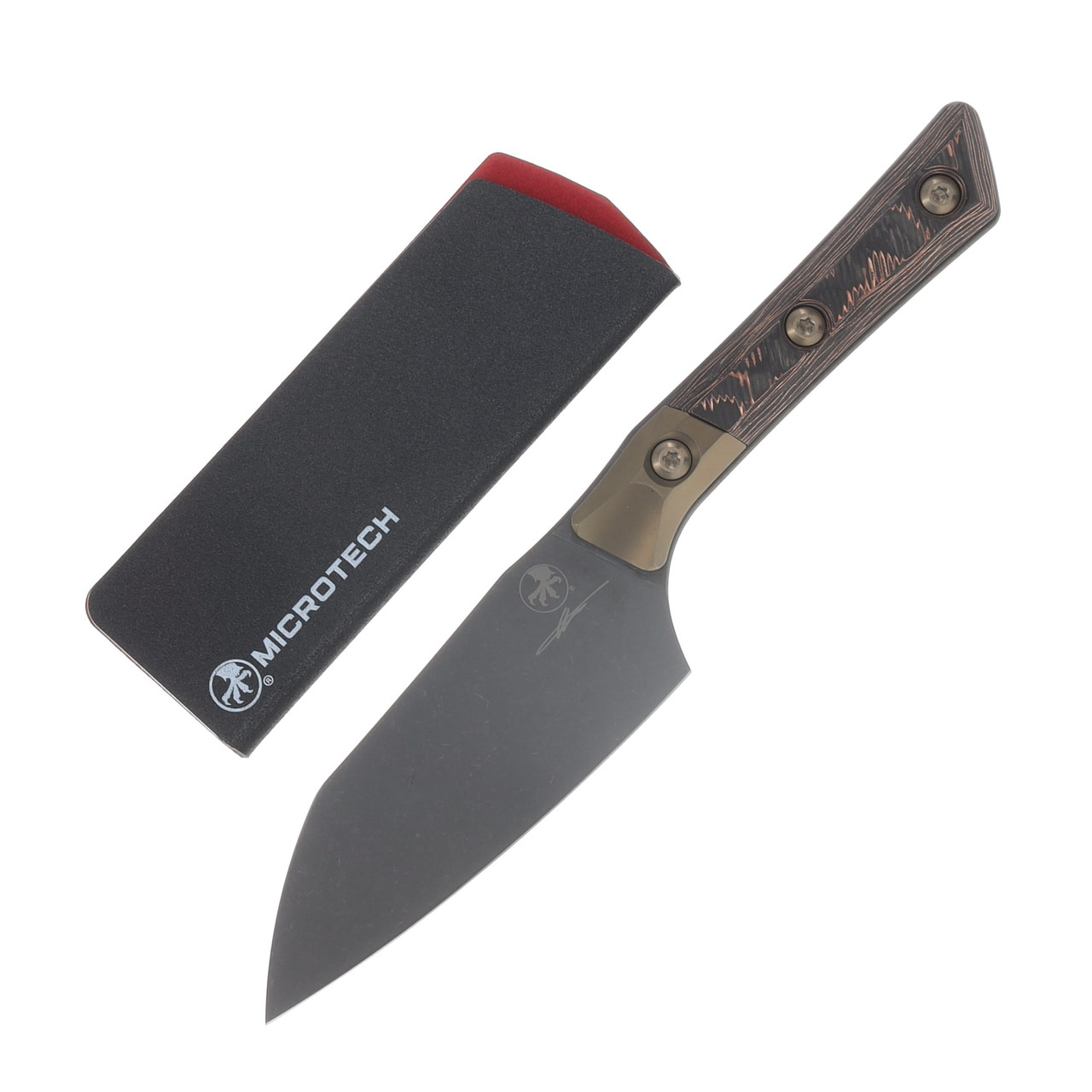 Microtech Signature Series 4.2" Santoku Knife DLC/Wire Carbon Fiber with Titanium Bolsters MT3300B1DLCLWCFS