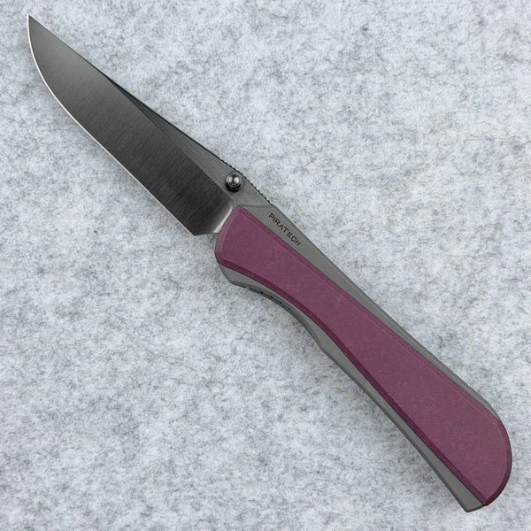 Piratech Saga Folder Bead Blasted TI and Richlite Red Stone Satin DLC S90V Blade