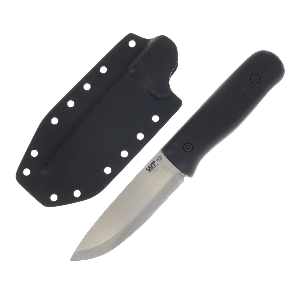 Work Tuff Gear Forester Gen 3 K329 Scandi Two Tone Satin Black Textured G-10 Grip Black Kydex Sheath K329-STTSBTG10GB
