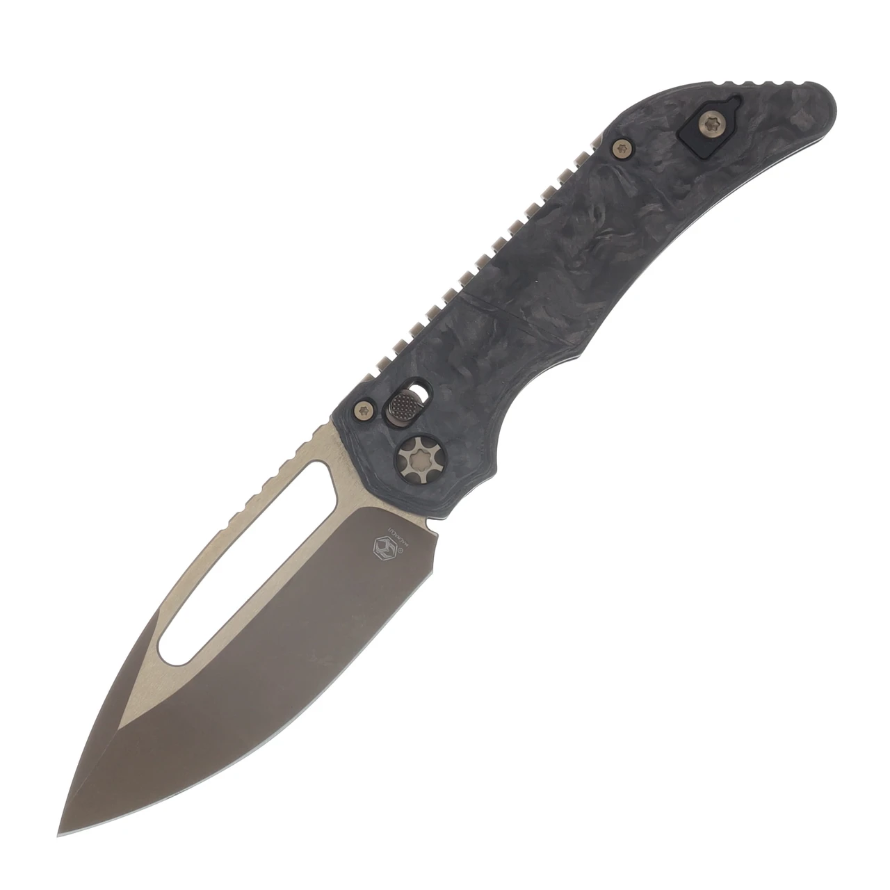 Heretic Koschei Crossbar Lock Folding Knife Bronze Blade/Marble Carbon Fiber with Bronzed Hardware H061-7A-MCF