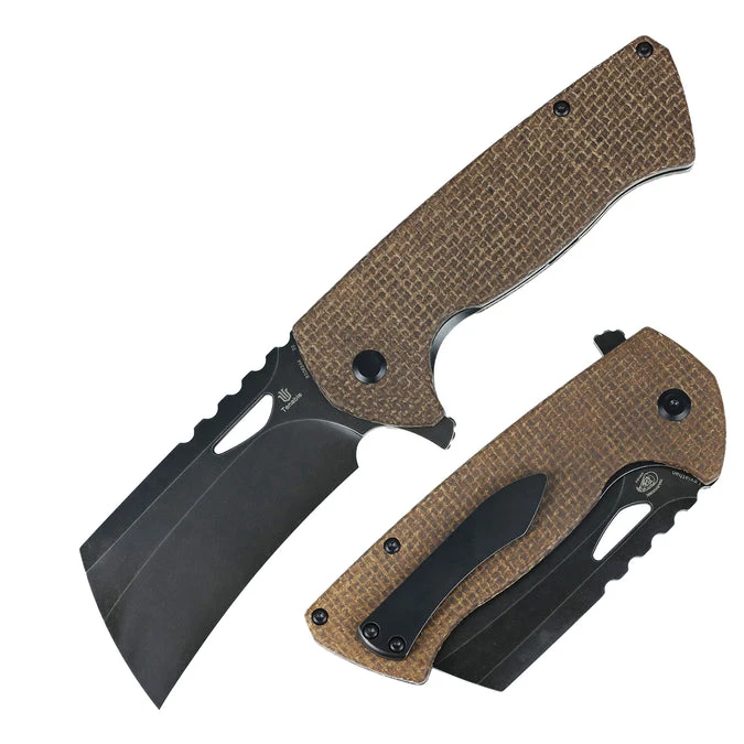 Tenable Knives Leviathan Folder Brown Micarta Handle Blackwash D2 Blade B1083A4