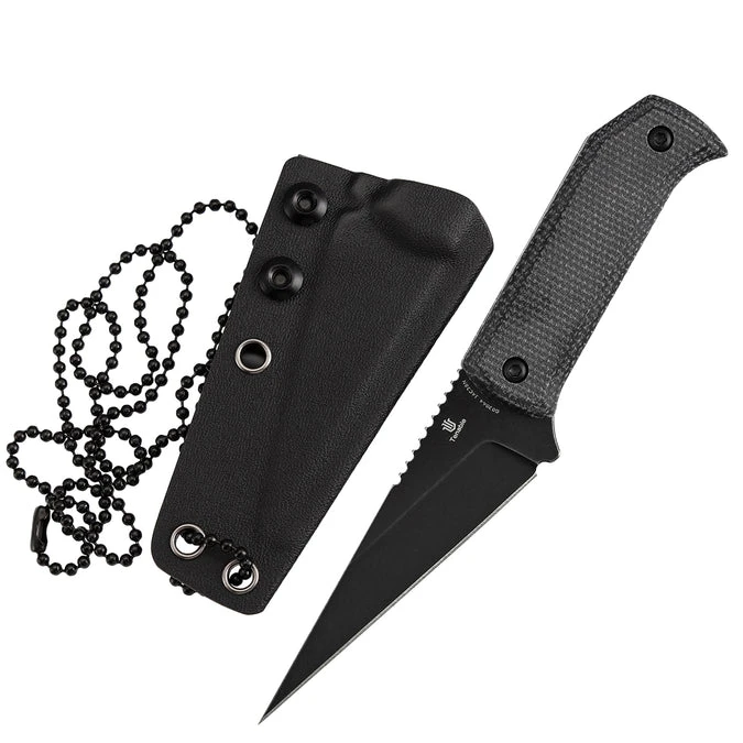 Tenable Knives Toothpik Fixed Blade Black Micarta - Blackwash 14C28N