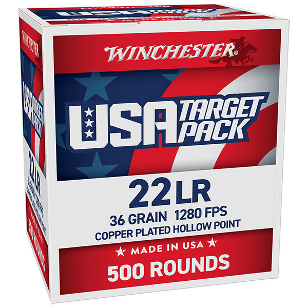 Winchester USA Target Pack 22 LR 500 Rounds Brass Rimfire 36 Grain Copper Plated HP