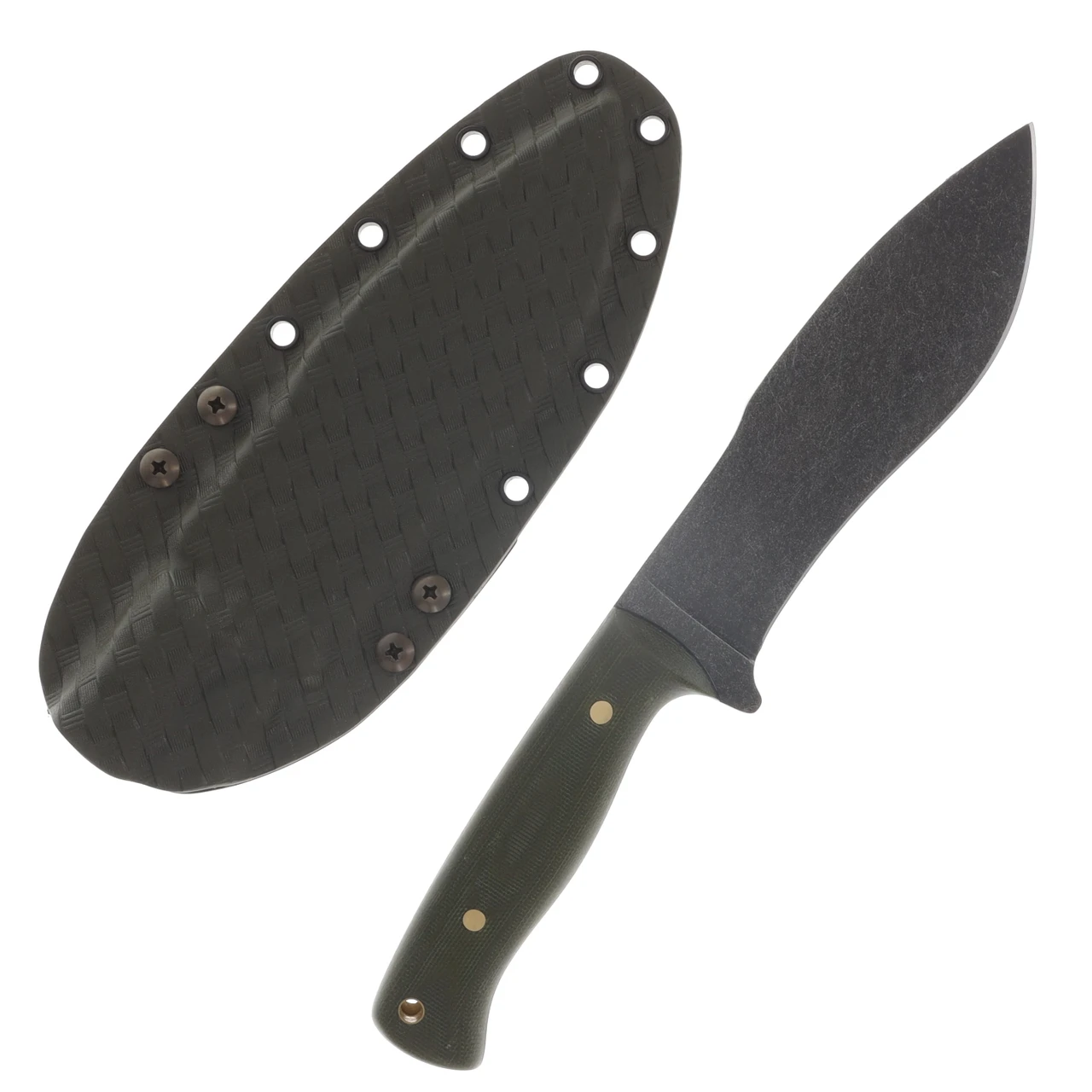 Samuel Riner Custom Knives Bushmaster Fixed Blade Acid Washed 80Crv2 Steel OD Green Micarta W/Black Liners SRKBUSH1