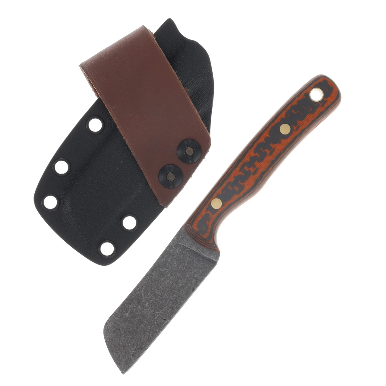 Samuel Riner Custom Knives Pellissippi XL Sheepsfoot Fixed Blade Acid Washed 80CrV2 Orange Carbon Fiber SRKPELLXLOCF