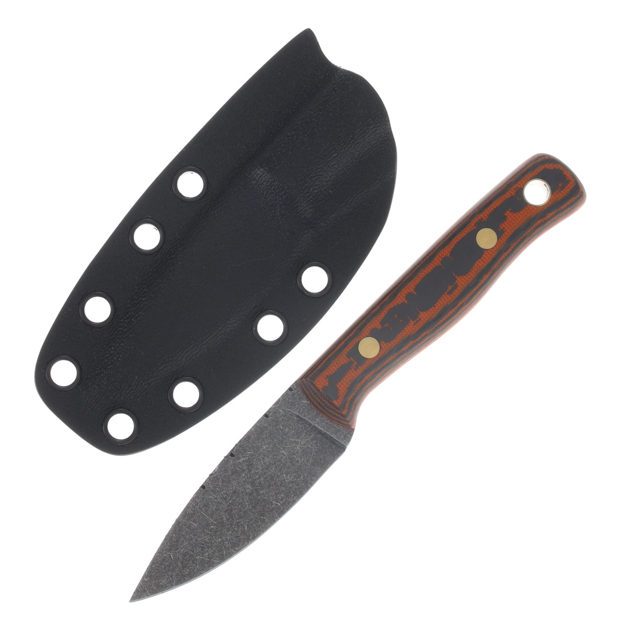 Samuel Riner Custom Knives Clinton Clipper Fixed Blade Classic Finish 80CrV2 W/Filework Orange Carbon Fiber SRKCCOCF
