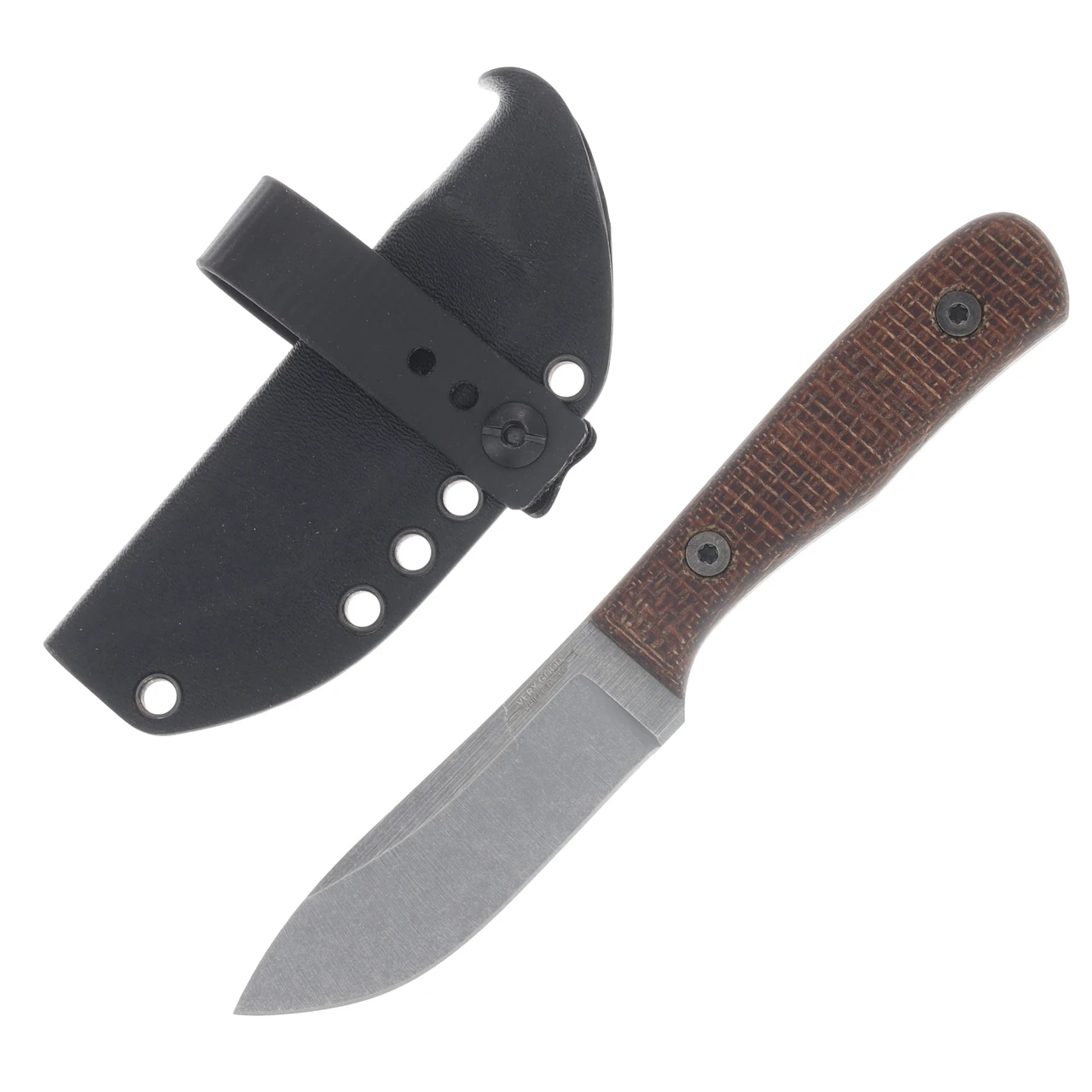 Very Good Knife Co Tradition Jr Fixed Blade Brown Burlap Micarta - Stonewash Nitro V VGKCTJBBM