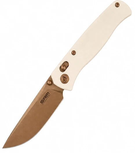 SRM SMKW Exclusive Medal Folding Knife Ivory White G-10 - TI Coating Burnt Bronze 10Cr15CoMoV