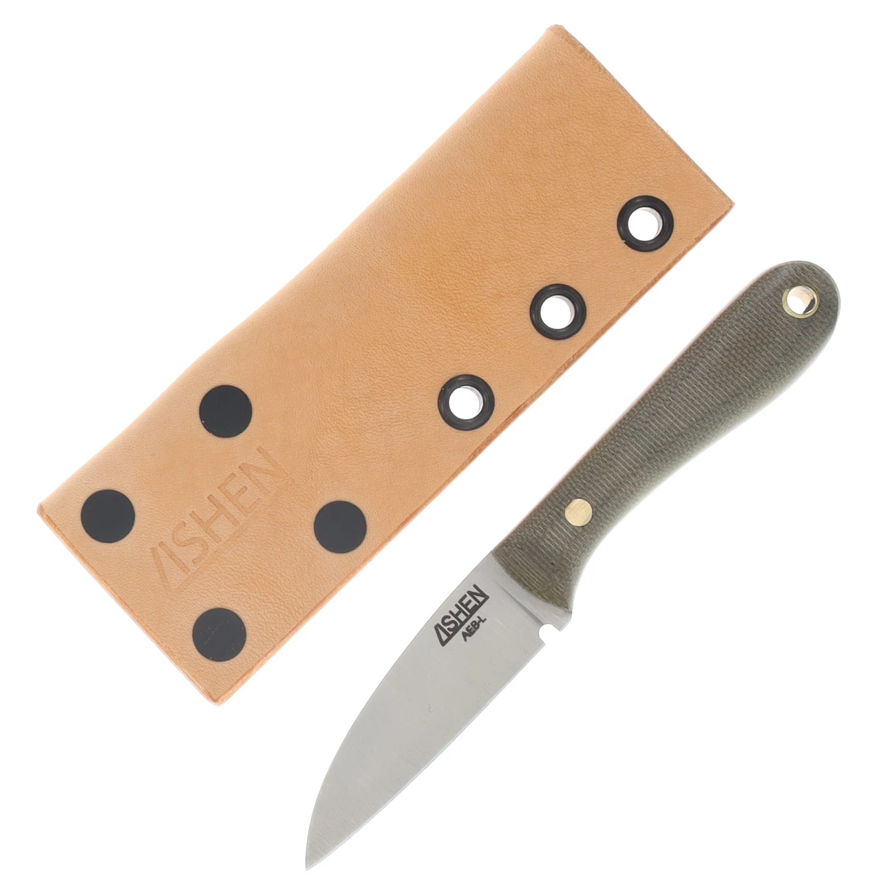 Lishen Knives Little Holston Sheepsfoot Fixed Blade Green Canvas Micarta Brass Pins LKLHSFGCMBP