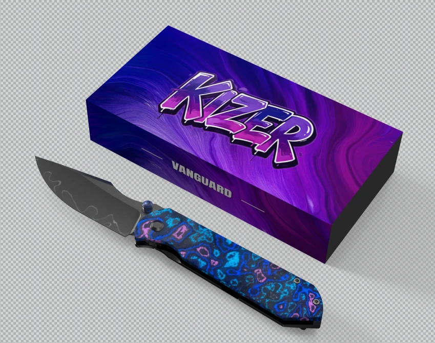 Kizer SMKW Exclusive Harpoon Folder Damtanium Camo Carbon Front and TI Back - Acid Washed 3 Layer Composite V4784E1
