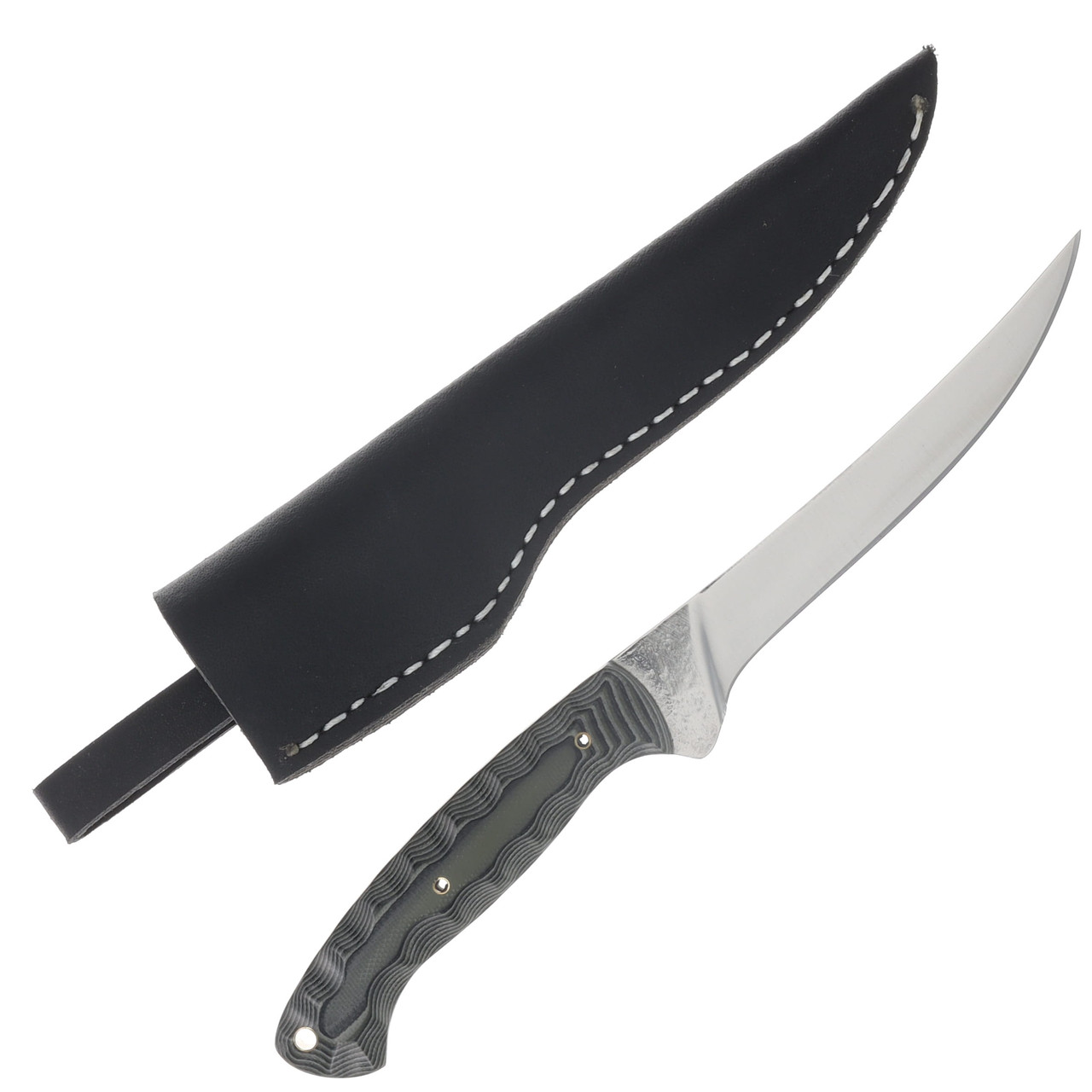 Herron Knives Fixed Blade Fillet Knife L6 Carbon Steel/Black and Silver G-10 Micarta HK15