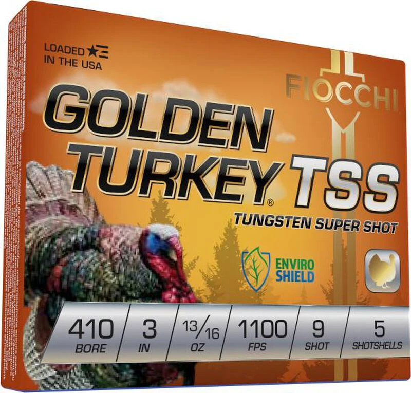 Fiocchi Golden Turkey Tungsten TSS Shotshells 410 ga 3" 13/16oz 1100 fps #9 5/ct 410TSS9