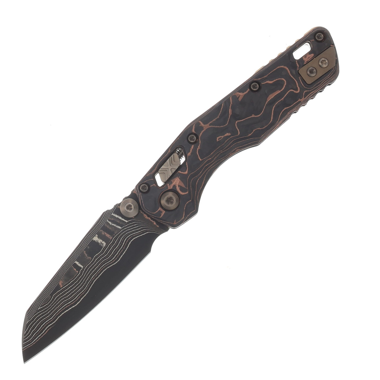 Marfione Select MSI Mini RAM-LOK Baker Forge Copper Mai Elite Damascus/Slab Side Livewire Carbon Fiber with Bronze Titanium Accents 210M-16MS1