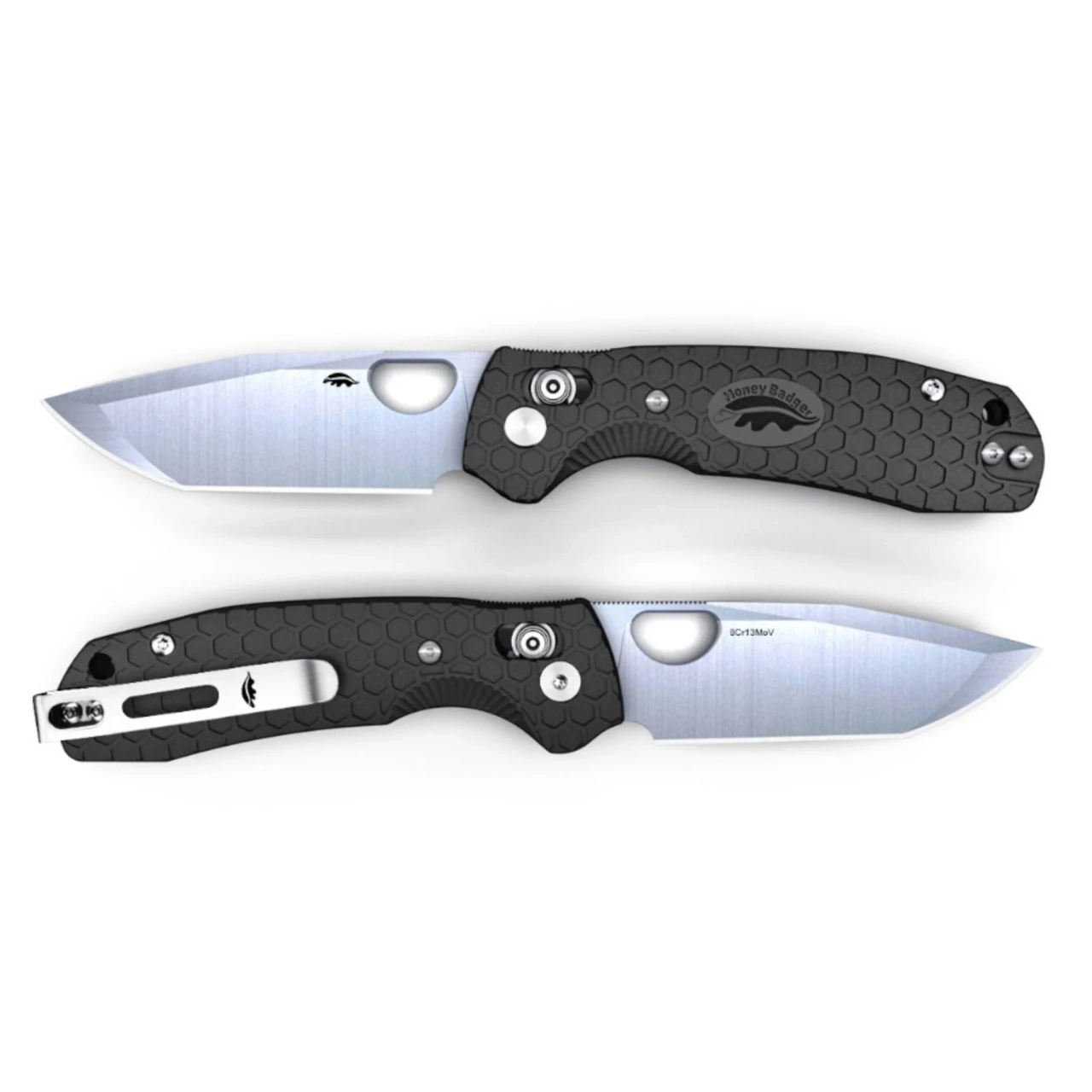 Honey Badger Small Medium Tanto Crossbolt Folder Black FRN - 8CR13MOV HB6131