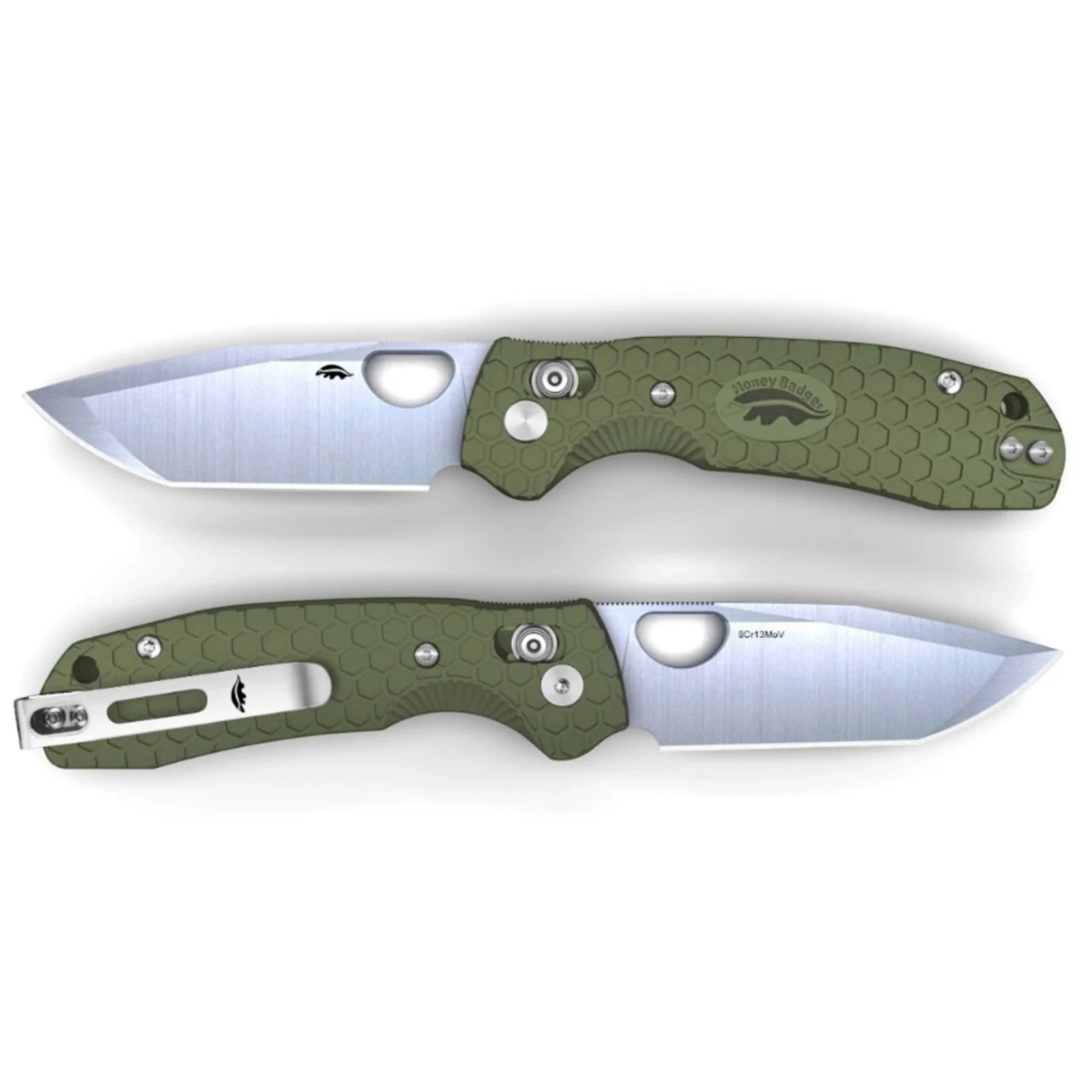 Honey Badger Medium Large Tanto Crossbolt Folder Green FRN - 8CR13MOV HB6113